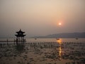 Sunset at Jixian Pavilion at West Lake Hangzhou China Royalty Free Stock Photo