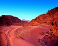 Sunset in jordan desert wadi rum. Royalty Free Stock Photo