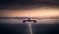 Sunset journey on a commercial airplane taking off into the sky generated by AI Royalty Free Stock Photo