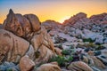 Sunset on the Jumbo Rocks of Joshua Tree National Park, California Royalty Free Stock Photo