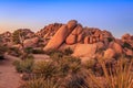 Sunset on the Jumbo Rocks of Joshua Tree National Park, California Royalty Free Stock Photo