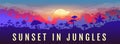 Sunset in jungles flat color vector banner template