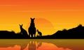 At sunset kangaroo scenery silhouettes