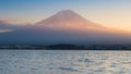 Sunset at Kawaguchi Lake in Japan with Mt Fuji background Royalty Free Stock Photo