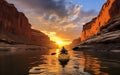 Sunset Kayaking in Canyon Valley. Generative AI