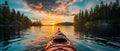 Sunset Kayaking on Peaceful Water - AI Generated