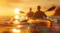 Sunset Kayaking: Serene Adventure on Golden Waters. Generative ai