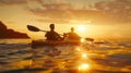 Sunset Kayaking: Serene Adventure on Golden Waters. Generative ai