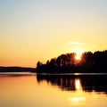 Sunset at Kenozero lake. Aged photo. Russian north Royalty Free Stock Photo