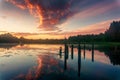 Sunset at Kenozero lake. Royalty Free Stock Photo