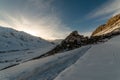 Sunset at Key gompa tibetan monastery in Himalayas. Spiti valley, Himachal Pradesh, India Royalty Free Stock Photo