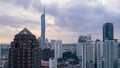 Sunset in Kuala Lumpur. Timelapse from the roof of a skyscraper to the evening city. Indonesia, February, 2023