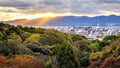 Sunset and Kyoto Tower from Kiyomizudera Temple, Kyoto ,Japan Royalty Free Stock Photo