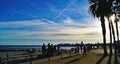 Sunset in La Nova Icaria beach in Barcelona Royalty Free Stock Photo