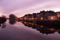 Sunset in La Vilaine river with Redon city Royalty Free Stock Photo