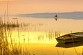 Sunset on the lake Balaton with a boat Royalty Free Stock Photo