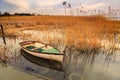 Sunset on the lake Balaton with a boat Royalty Free Stock Photo