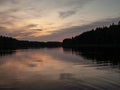 Sunset on the lake. beautiful colors. chaotic clouds