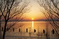 Sunset on the lake on the beautiful season Royalty Free Stock Photo