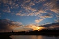 sunset at the lake with a beautiful sky and coal mining mines, czech karvina OKD