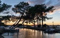 Sunset on the lake of Biscarrosse in France