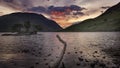 Sunset over Crummock water in Lake District. Royalty Free Stock Photo