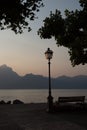 Sunset at lake Garda, Torri del Benaco, italy Royalty Free Stock Photo