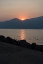 Sunset at lake Garda, Torri del Benaco, italy Royalty Free Stock Photo