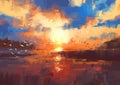 Sunset on the lake,illustration