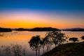 Sunset at lake Kaeng Krachan Dam on Silhouette Royalty Free Stock Photo