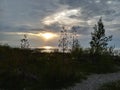 Sunset Lake Michigan north point pebbles waves water sky clouds vegetation beach evening view travel hike adventure scenic