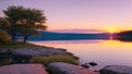 Sunset on the lake in the mountains. Beautiful landscape.