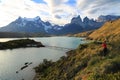 Sunset at Lake Pehoe, Torres Del Paine, Patagonia, Chile Royalty Free Stock Photo