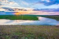 Sunset on the lake in Russia. Royalty Free Stock Photo