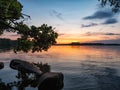 Sunset on the lake in Swedish city Vaxjo Royalty Free Stock Photo