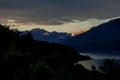 A sunset with lakes and mountains in New Zealand