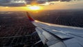 Sunset upon landing in an airplane Royalty Free Stock Photo