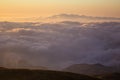 Sunset and landscape above thick clouds near Bcharre, Lebanon