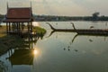 Sunset landscape with boats in Kanchanaburi, Thailand