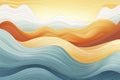 Sunset landscape graphic design, blue water ocean waves with abstract vintage art illustration, orange sun Royalty Free Stock Photo