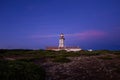 Sunset landscape at cape Espichel and working lighthouse, Portugal