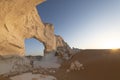 Sunset landscape with chalck rock formations at the White desert national park in Egypt Royalty Free Stock Photo