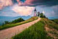 Picturesque alpine landscape with Saint Primoz church, near Jamnik, Slovenia Royalty Free Stock Photo