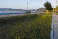 Sunset landscape of Danube River at town of Golubac, Serbia