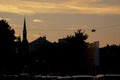 Sunset landscape dark buildings in Schoneberg Berlin Germany