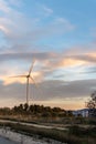 Sunset of landscape with group of windmills