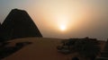 Sunset Landscape of Meroe pyramids in the desert, Sudan, Royalty Free Stock Photo