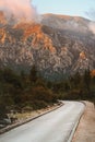 Sunset landscape mountain empty road in Albania way forward Travel outdoor summer vacations trip scenic nature view