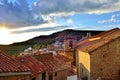 Sunset landscape mountain view of the old town Ares in Spain.