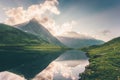 Sunset Landscape Mountains and Lake reflection with sky clouds Summer Travel Royalty Free Stock Photo